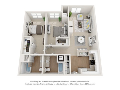 Floor plan for 2 beds, 2 baths, 1158 sqft